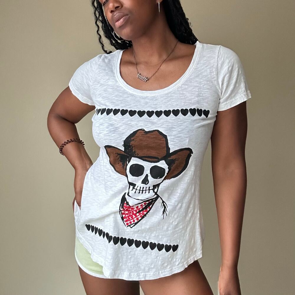 Sauce White Cowboy Skeleton Graphic Tee Size Large